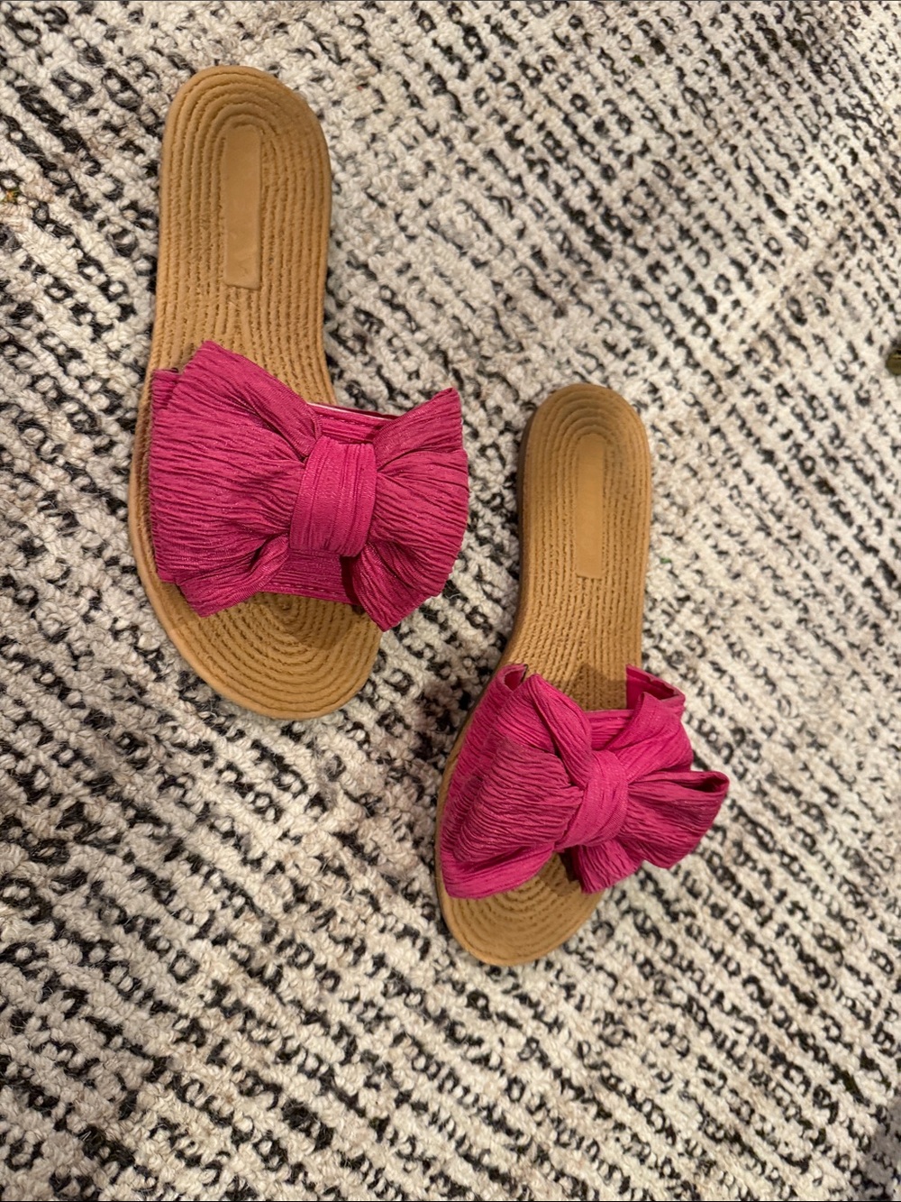 Fuchsia Bow Slide Sandals